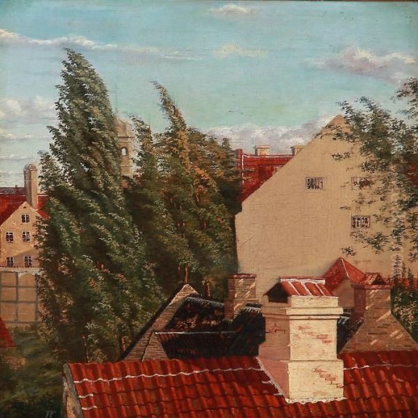 View Over The Rooftops Of Copenhagen Oil Painting by Frederik Niels M. Rohde