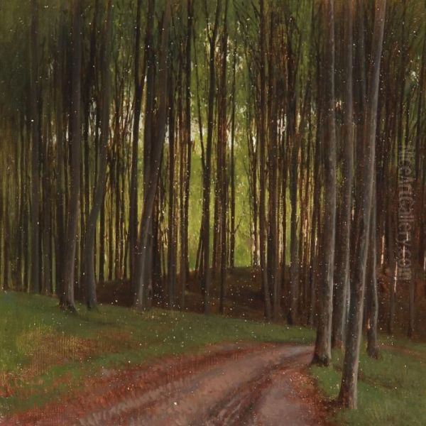 Forest Road Oil Painting by Frederik Niels M. Rohde