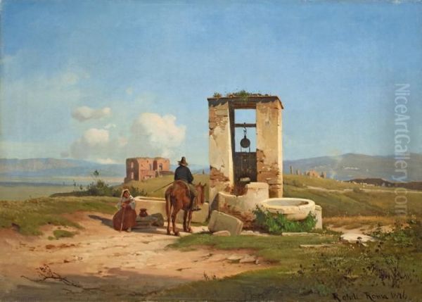 Campagnalandschaft Mit Ziehbrunnen Oil Painting by Johan Frederik Rohde