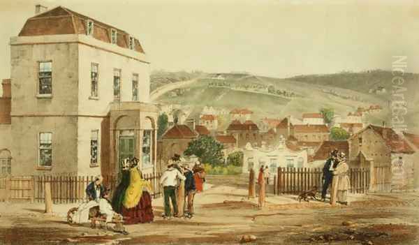 Mr. Robinsons House, Hobarton, plate from A Residence in Tasmania, by H. Butler Stoney, pub.1856 Oil Painting by Wood, A.