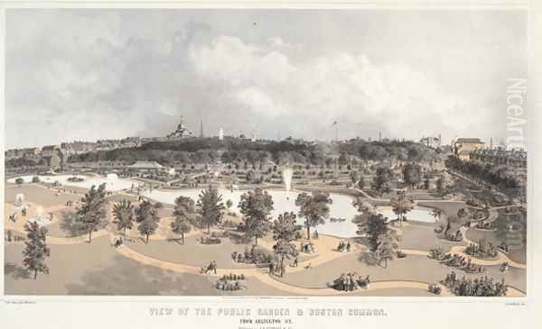 View of the Public Garden and Boston Common from Arlington Street, engraved by J.H. Bufford, 1866 Oil Painting by Whitefield, Edwin