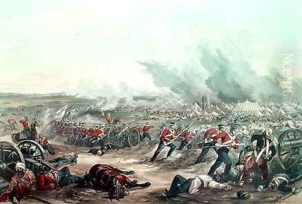 The 2nd Day of the Battle of Ferozshah, 22nd December 1845 Oil Painting by Major G.F. White