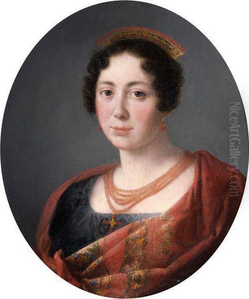 Portrait De Femme A La Parure De Corail Oil Painting by Adele Romanee Romany