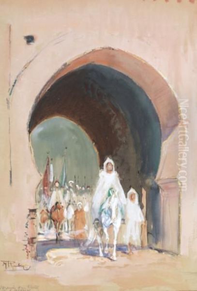 Arrivee D'un Cherif A Meknes Oil Painting by Maurice Romberg De Vaucorbeil