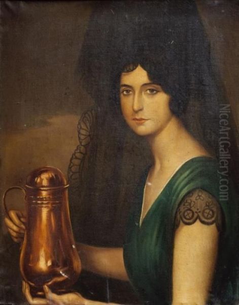 Dama Con Tetera Oil Painting by Julio Romero De Torres