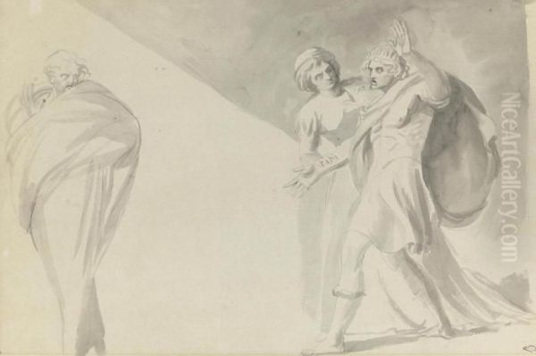 Macbeth Confronts Banquo's Ghost Oil Painting by George Romney