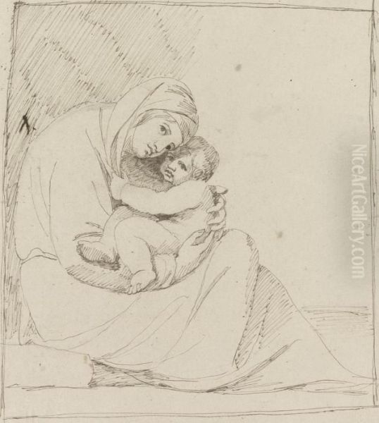 Study Of A Mother And Child Oil Painting by George Romney