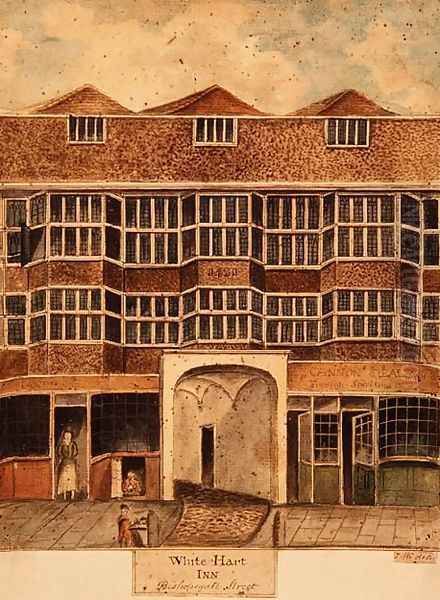 White Hart Inn, Bishopsgate Street, c.1810 Oil Painting by J. Williams