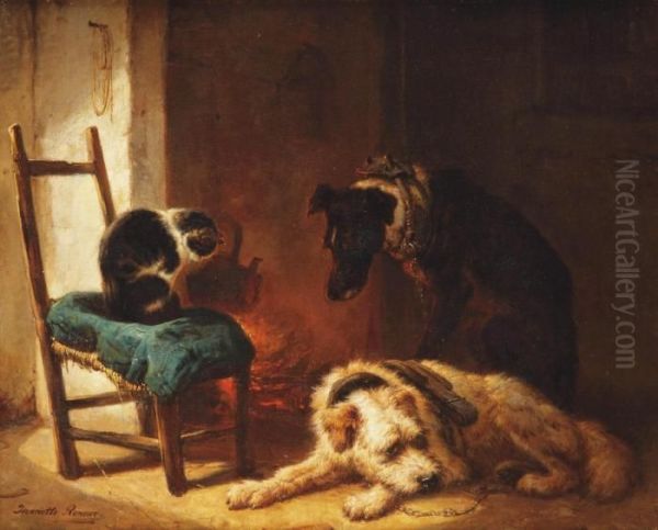 Warm Friends Oil Painting by Henriette Ronner-Knip