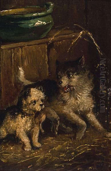 Deux Petits Chiens Oil Painting by Henriette Ronner-Knip