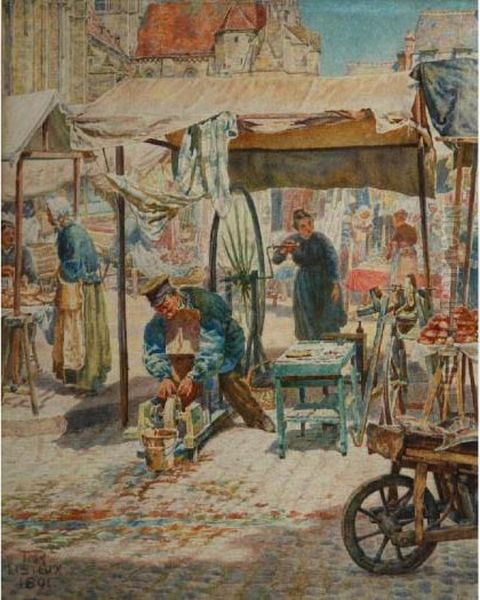 Continental Market Scene Oil Painting by Thomas Matthew Rooke