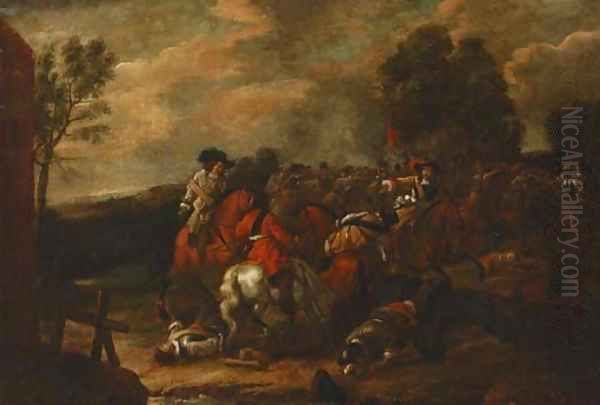 A cavalry skirmish Oil Painting by Philips Wouwerman