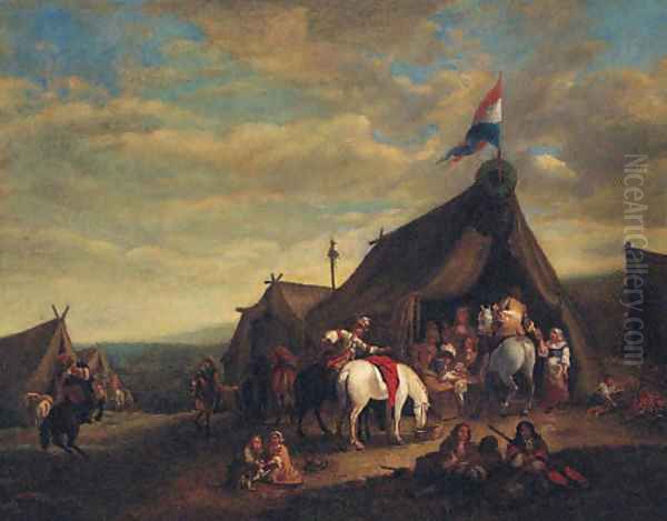 A cavalry encampment Oil Painting by Philips Wouwerman