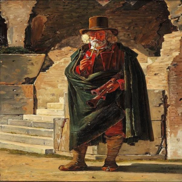 A Pifferaro Smoking A Pipe Oil Painting by Martinus Rorbye