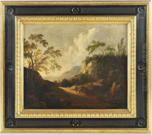 A Mountainous Landscape With Travellers On A Track Oil Painting by Salvator Rosa