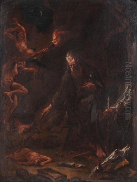 Eremita Che Scaccia I Demoni Oil Painting by Salvator Rosa