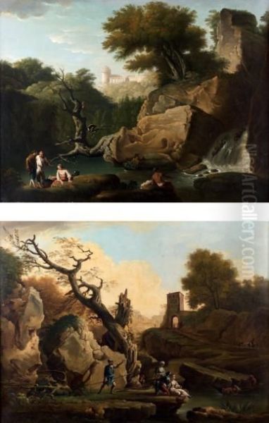 Conversation De Femmes Et De Soldats Au Bord De L'eau Oil Painting by Salvator Rosa