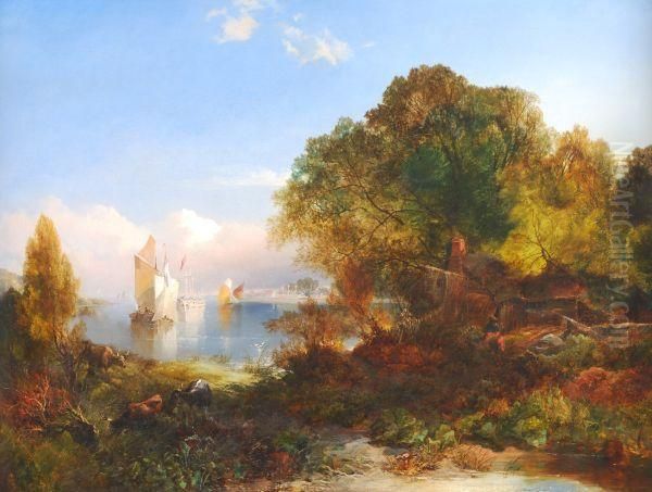 View Through Trees To Ships At Anchor In A Bay Oil Painting by William S. Rose