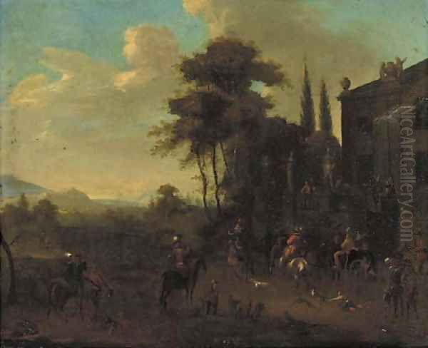 A Hunting Party Gathered By A Villa Oil Painting by Philips Wouwerman