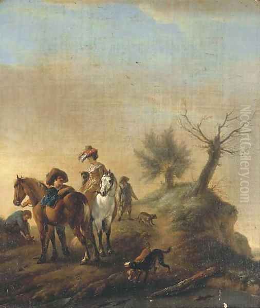 Elegant figures resting on a track Oil Painting by Philips Wouwerman