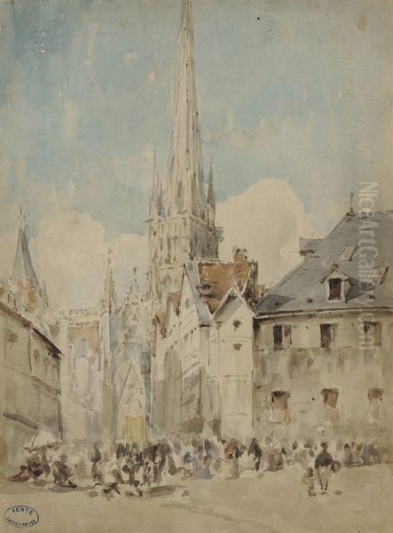 Vue De La Cathedrale De Rouen Oil Painting by Amedee Rosier