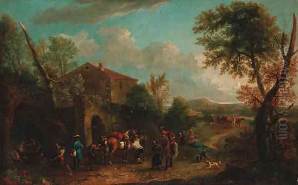 Horsemen at a farriers Oil Painting by Philips Wouwerman