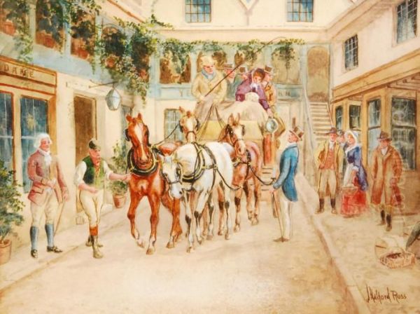 A Stage Coach And Figures Outside A Tavern Oil Painting by Joseph Halford Ross