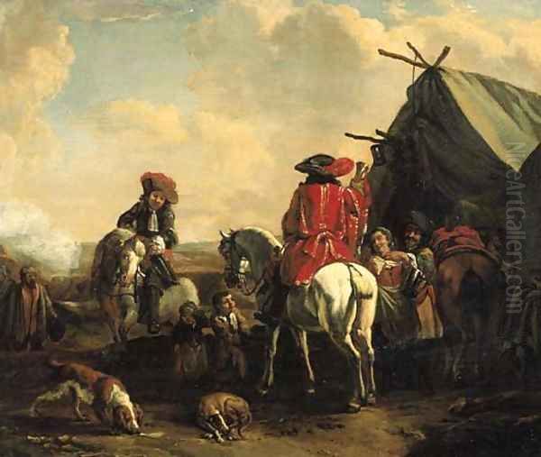 A herald at an encampment Oil Painting by Philips Wouwerman