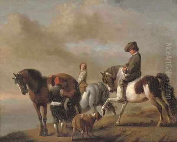 A landscape with horsemen by a bank Oil Painting by Philips Wouwerman