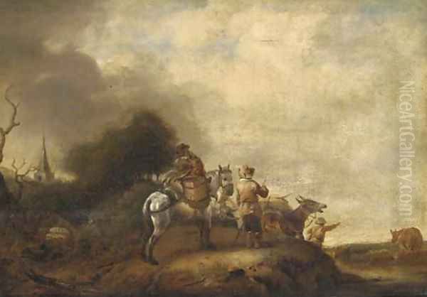 A landscape with travellers halted on a track Oil Painting by Philips Wouwerman