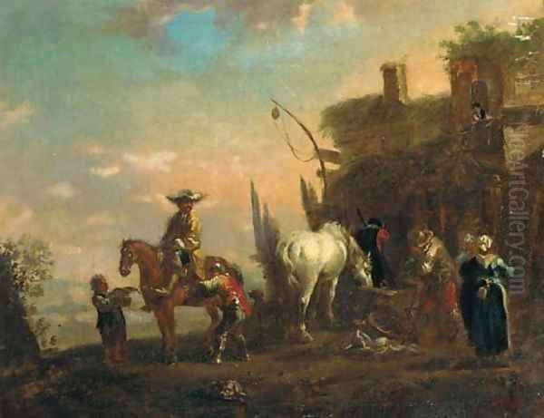 A landscape with travellers resting at an inn Oil Painting by Philips Wouwerman