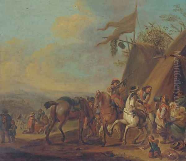 Cavalrymen halting at an encampment Oil Painting by Philips Wouwerman