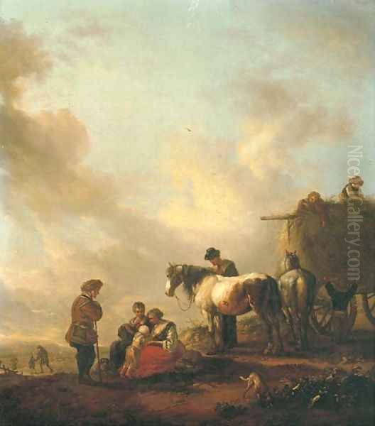 Figures resting before a haycart Oil Painting by Philips Wouwerman