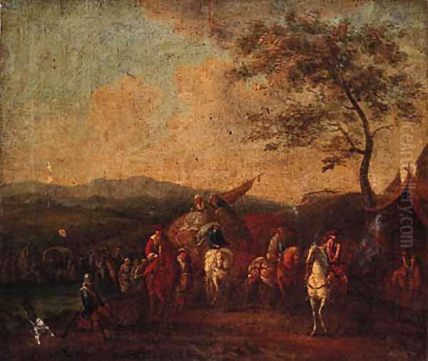 Figures resting by a Military Encampment Oil Painting by Philips Wouwerman