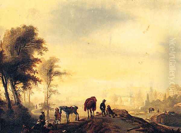 Figures resting on a Track, with a Town beyond Oil Painting by Philips Wouwerman