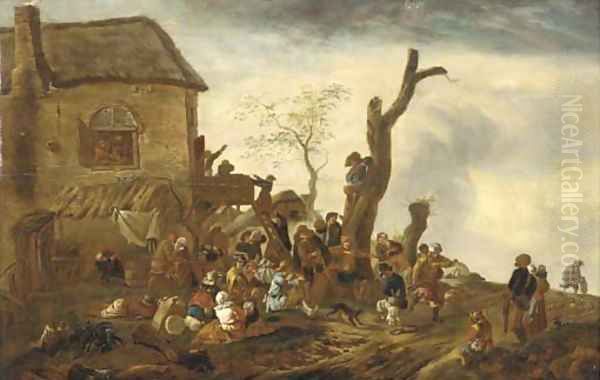 Peasants making merry by a cottage Oil Painting by Philips Wouwerman