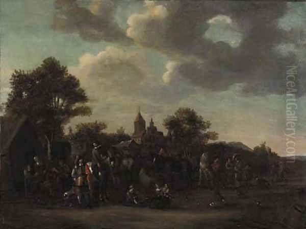 Travellers at a blacksmith's Oil Painting by Philips Wouwerman