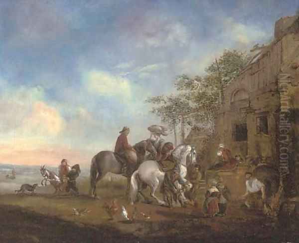 Travellers at rest at a farrier Oil Painting by Philips Wouwerman