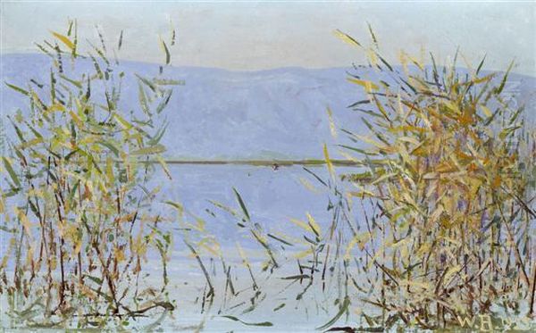 Lake With Reeds Oil Painting by William Rothlisberger