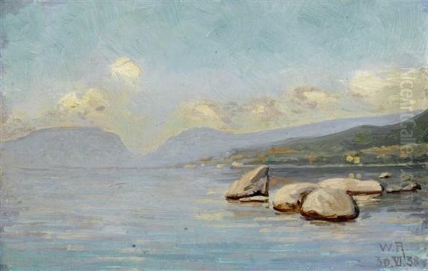 Shore Landscape, Probably At Neuenburgersee Oil Painting by William Rothlisberger