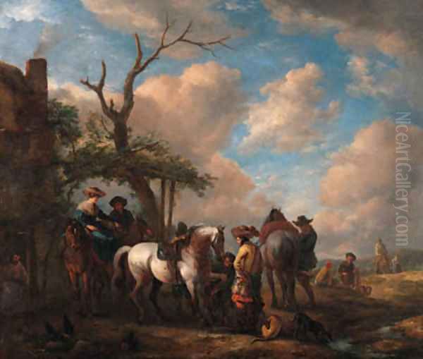 Travellers halting by a forge Oil Painting by Philips Wouwerman