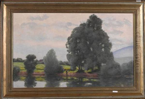 Les Grands Arbres Du Contour De Cornaux Et La Colline De Wavre, Contre-jour. 1937. Oil Painting by William Rothlisberger