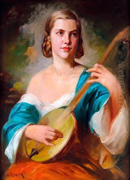 Ifju Holgy Mandolinnal Oil Painting by Mozart Rottmann