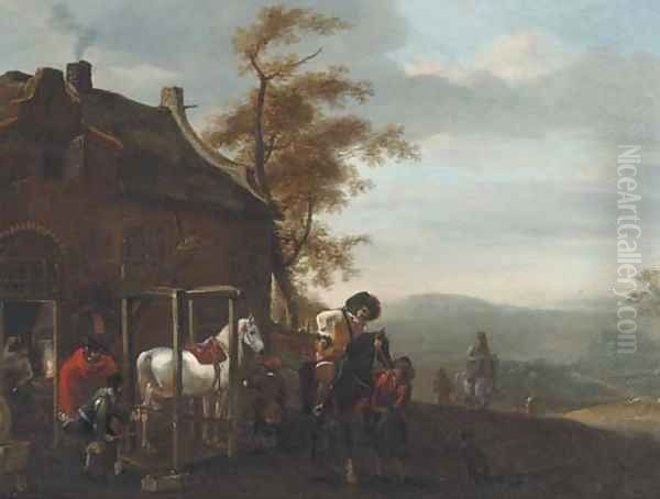 Cavalrymen at a forge Oil Painting by Philips Wouwerman