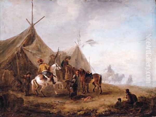 Cavalrymen taking refreshment in a camp Oil Painting by Philips Wouwerman