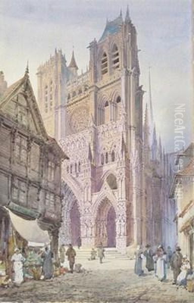 Amien Cathedral, A Cathedral Interior Oil Painting by Charles Rousse