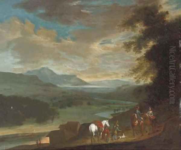 Travellers on a country track at dusk Oil Painting by Philips Wouwerman