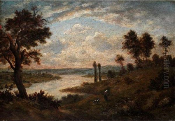 Flusslandschaft Mit Eichenbaumen Oil Painting by Theodore Rousseau