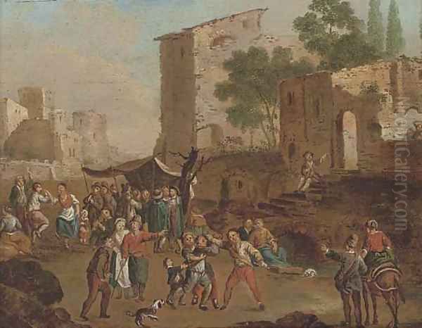 A brawl in a market place Oil Painting by Cornelis de Wael