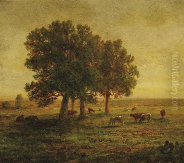 Vaches Sous Un Groupe De Chenes, Apremont Oil Painting by Theodore Rousseau